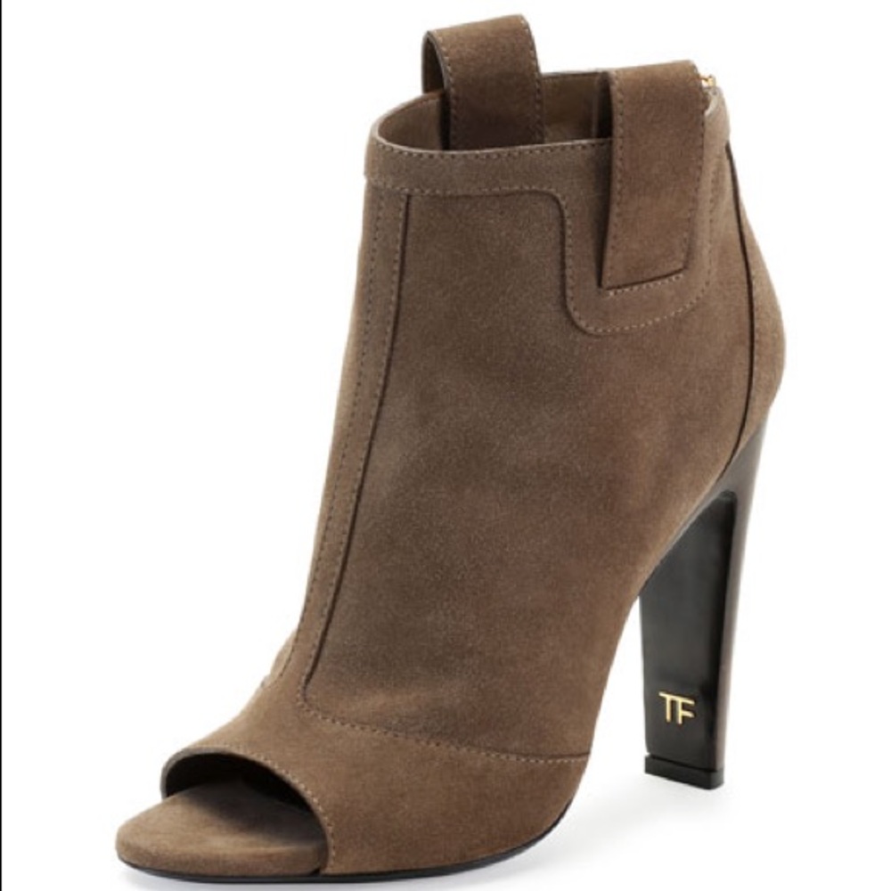 Tom Ford suede zip-back open-toe ankle boot sz 38